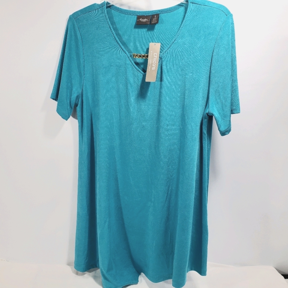Chicos Tunic Cozumel Blue Hardware Top 1 New
